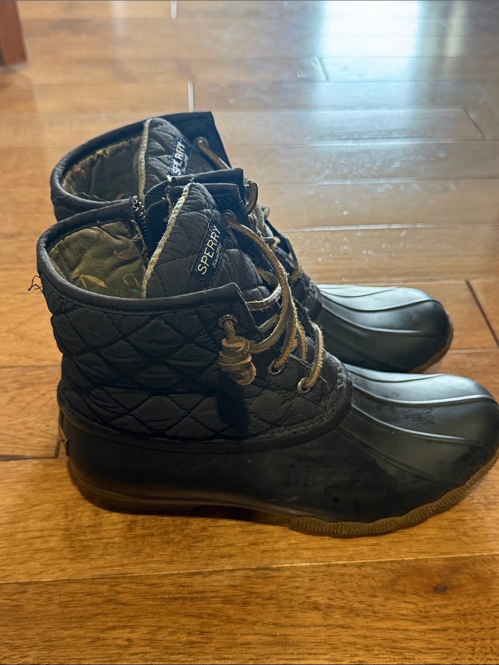 Sperry Black Quilted Lace-Up Duck Boots